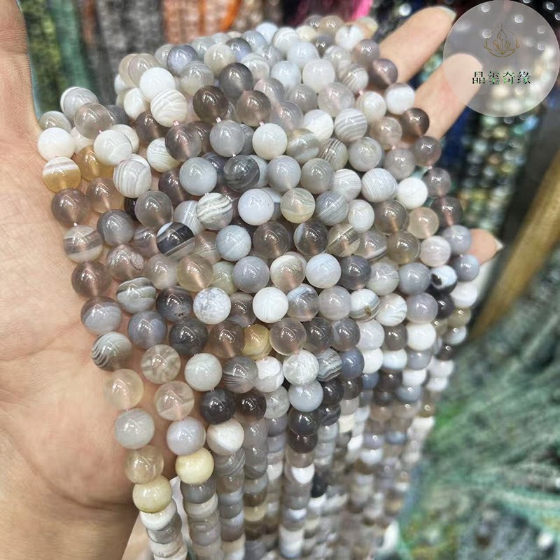 天然原色波斯湾条纹缠丝玛瑙圆珠散珠diy串手链项链饰品材料配件