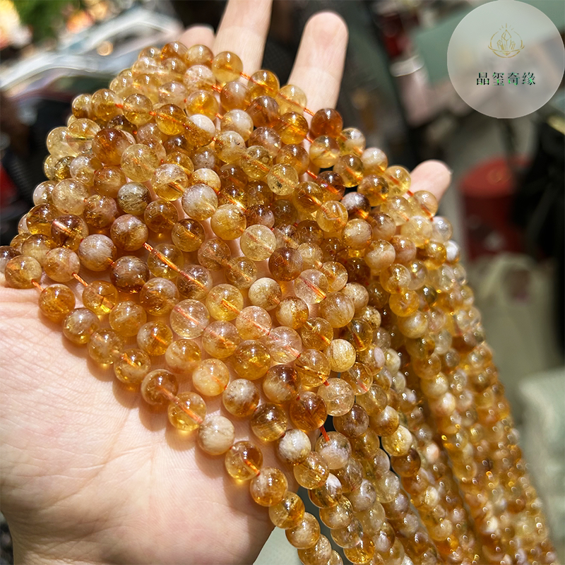 天然无优化黄水晶黄塔晶圆珠散珠半成品diy手链项链串珠饰品配珠