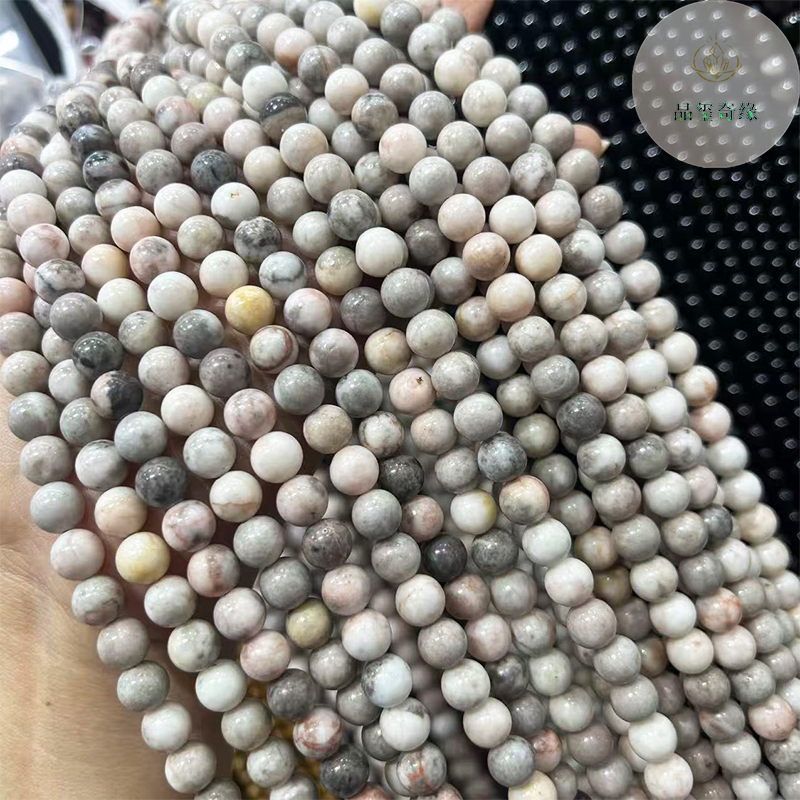 天然无忧化粉斑马散珠串珠