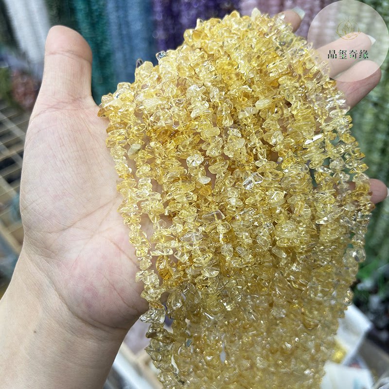 5*8mm巴西天然黄水晶不规则碎石黄色水晶聚宝招财石diy串珠半成品