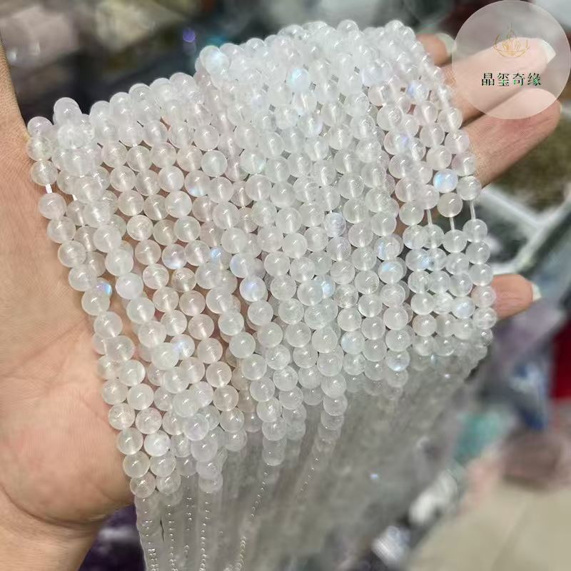 天然蓝月光石散珠圆珠DIY