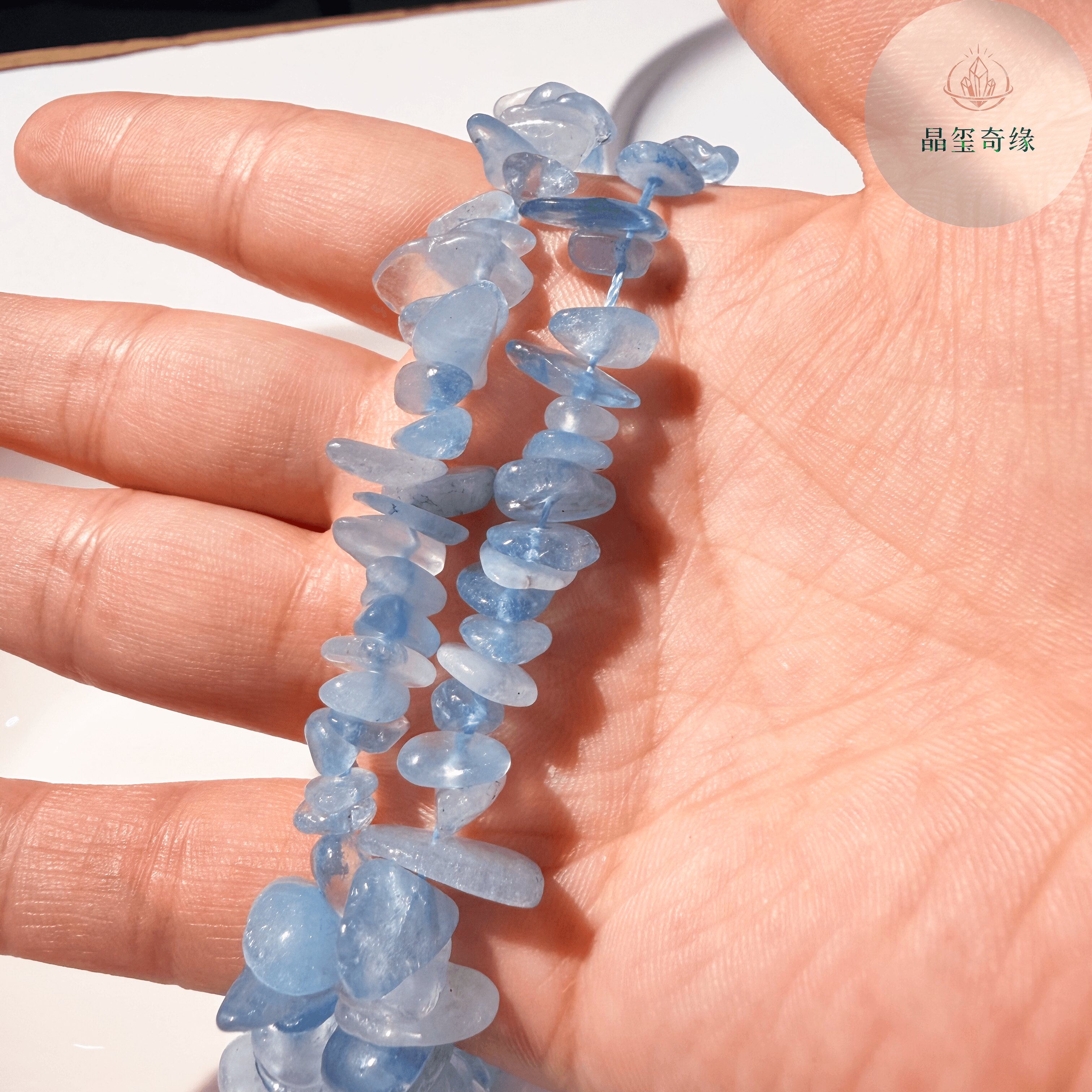 天然海蓝宝魔鬼蓝碎石 约9mm随行散珠半成品项链diy串珠手链饰品