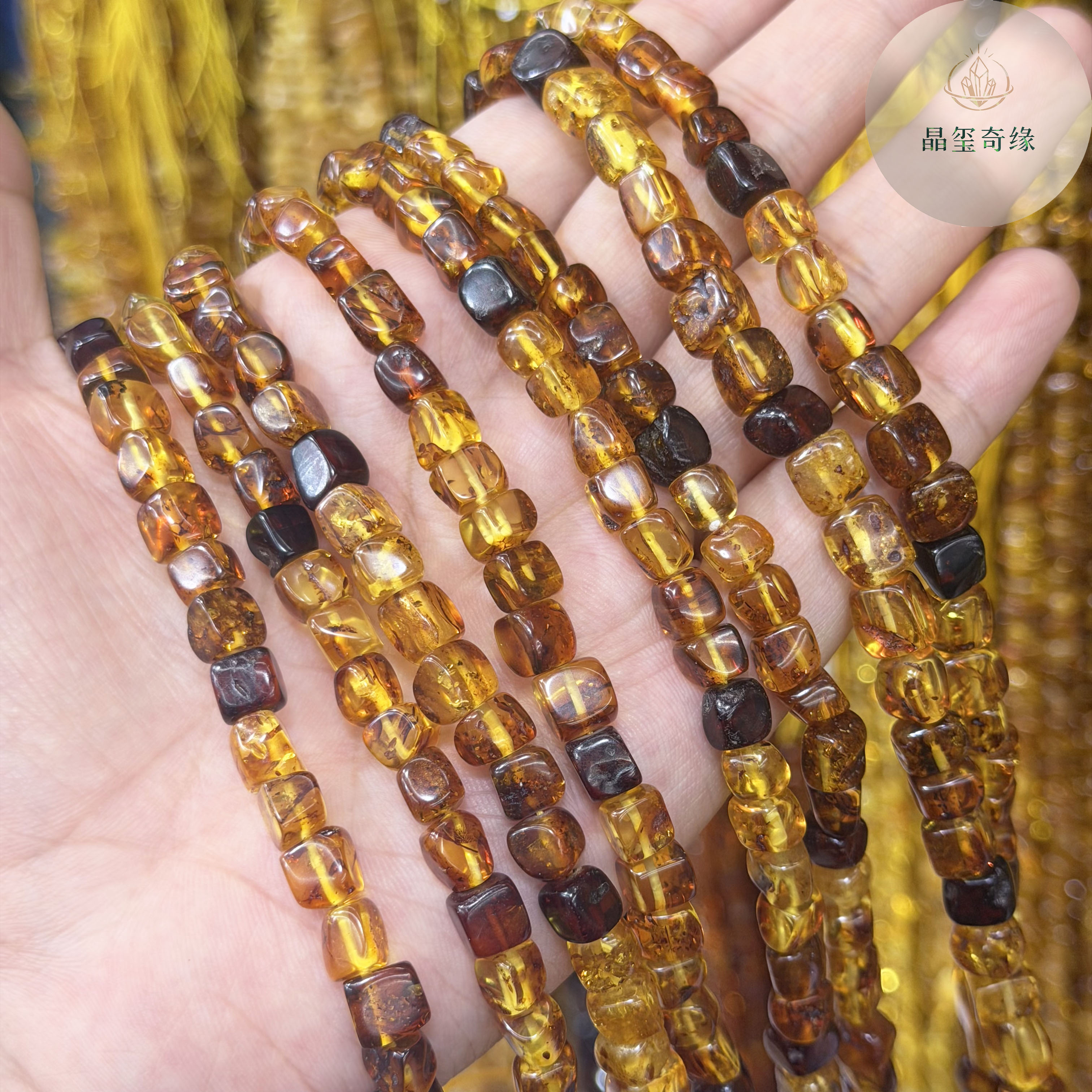 5-7mm天然蜜蜡花珀方糖散珠