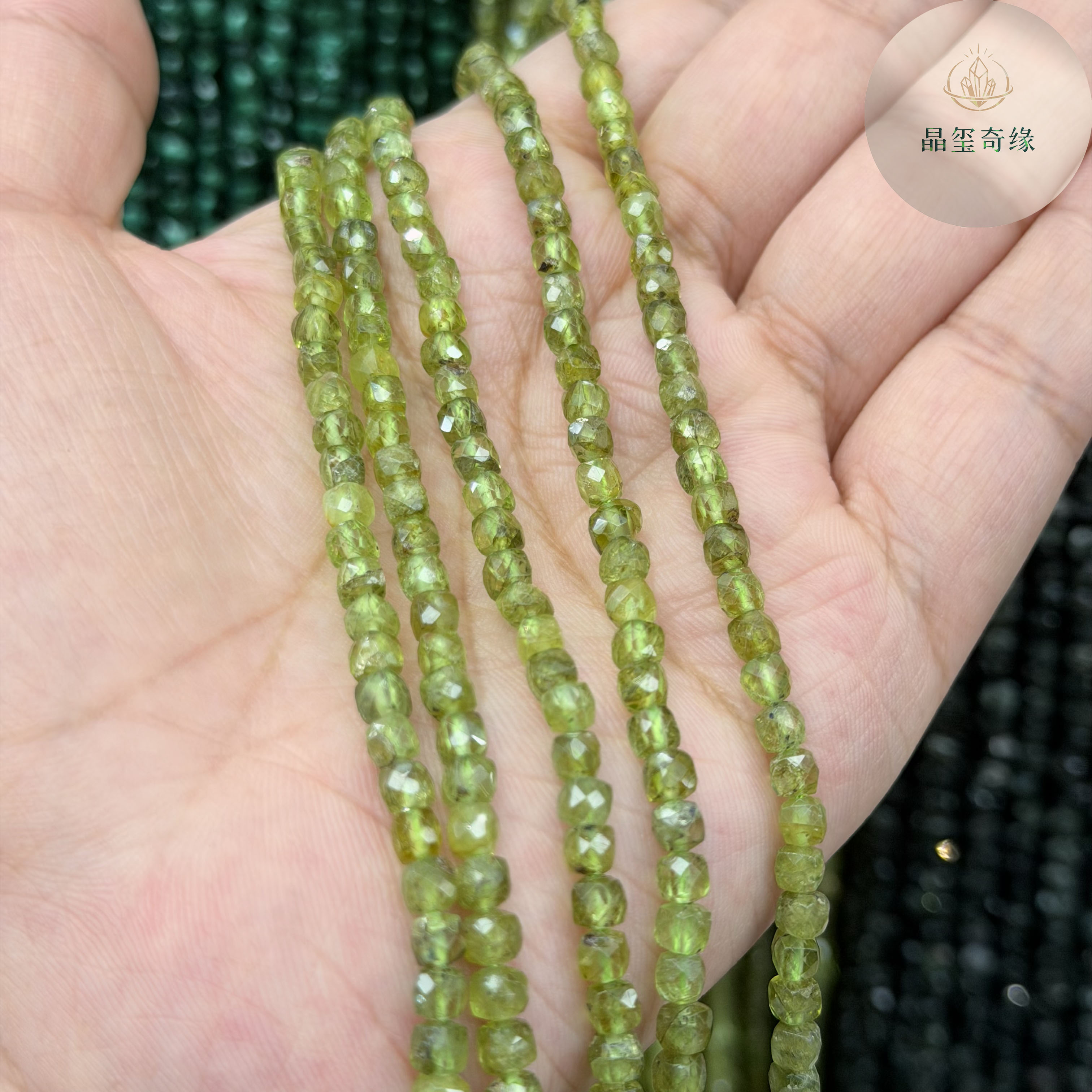 天然A级原矿橄榄石方糖散珠