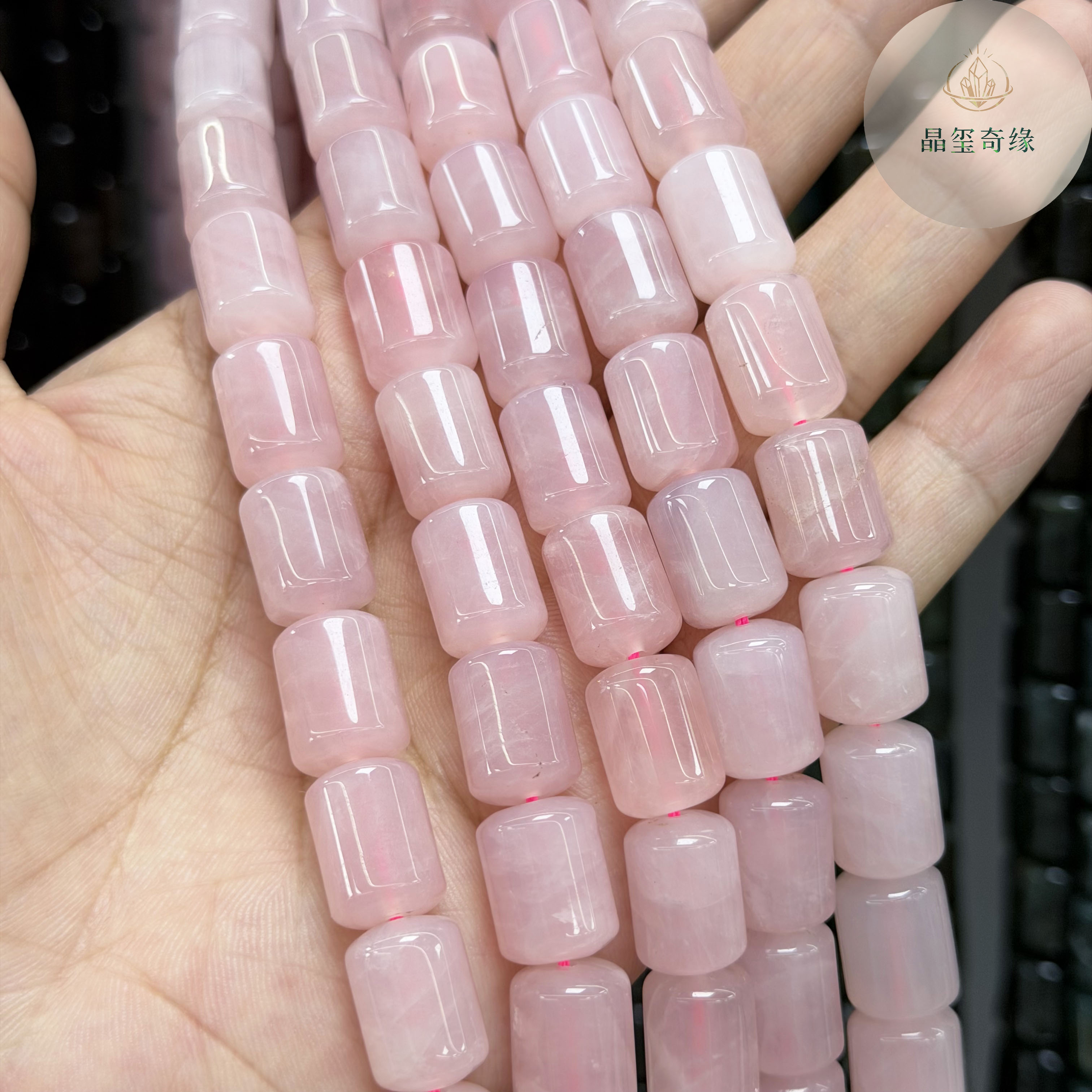 纯天然粉晶芙蓉石圆桶散珠