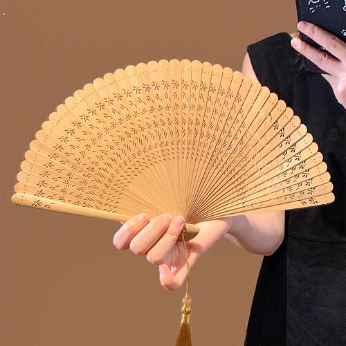 新中式全竹镂空折叠扇子女夏季可携式古风汉服旗袍舞蹈扇中国风竹