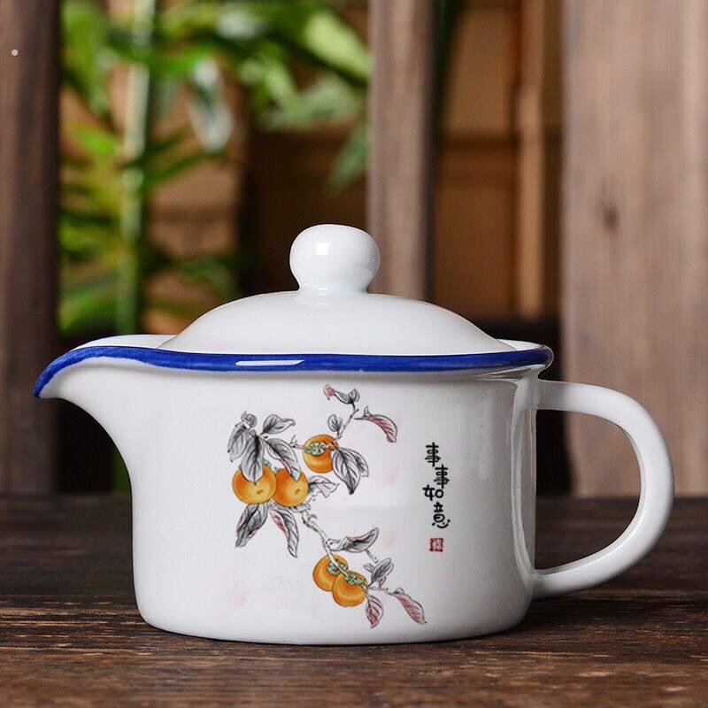 搪瓷冷水壶功夫茶具白瓷茶壶办公家用陶瓷泡茶器小容量单壶个人壶
