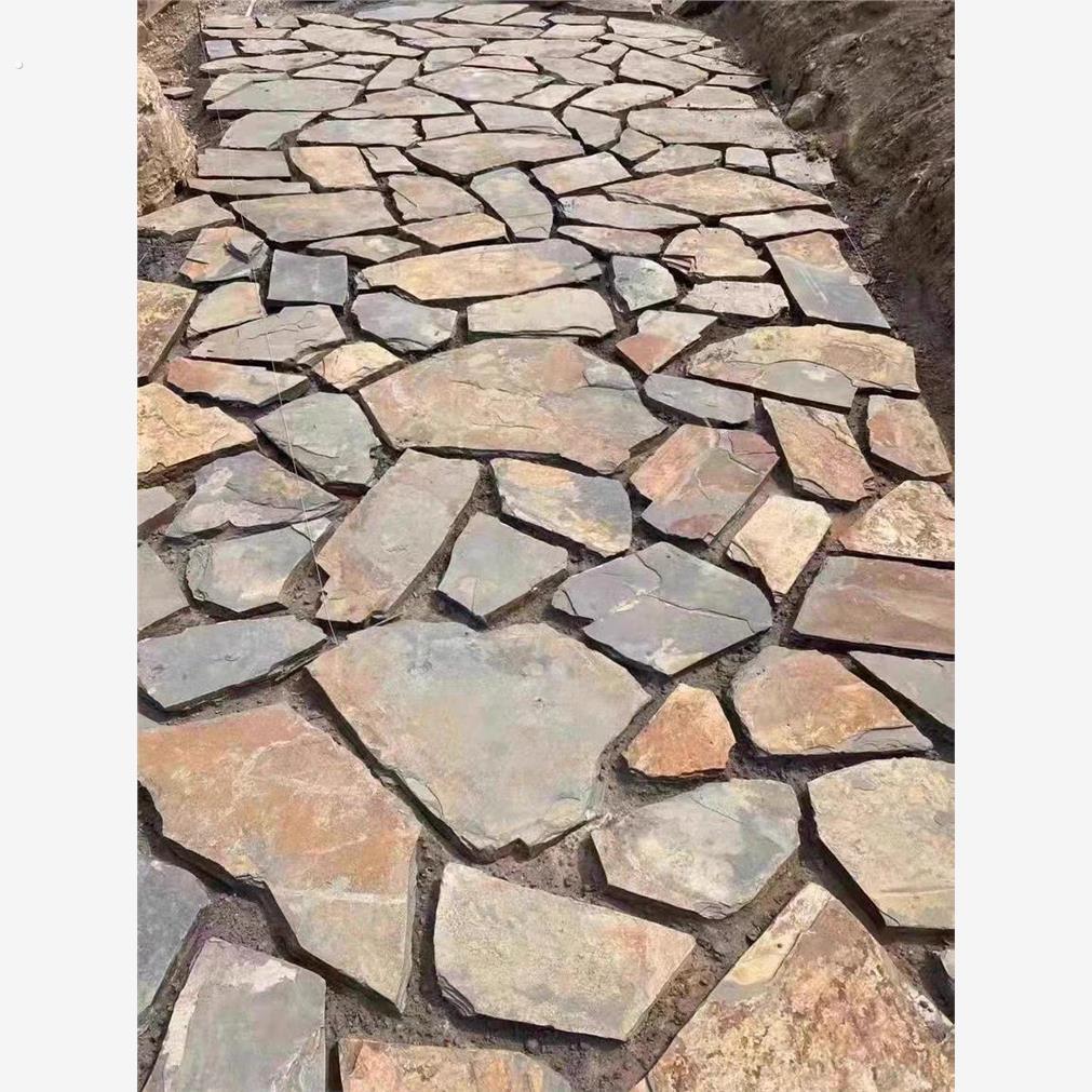 厂家天然青石板碎拼石不规则乱石片护坡石毛石挡土墙池底页岩浆砌