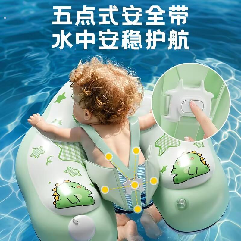 按压充气款婴幼儿趴圈可拆卸遮阳防晒婴儿游泳圈加厚防侧翻救生圈