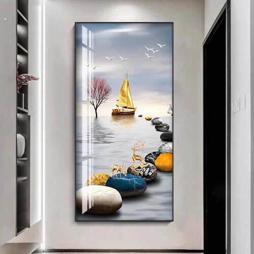 入户玄关装饰画现代简约轻奢高级感石来运转晶瓷画过道背景墙挂画