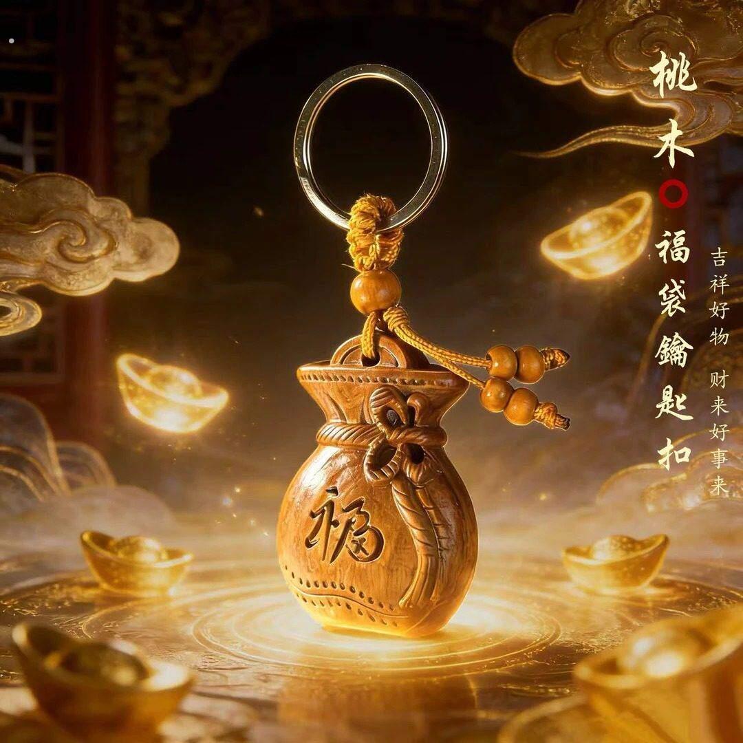 丙午马年吉祥匠心之作桃木福禄钱袋子钥匙扣驾车个人用品