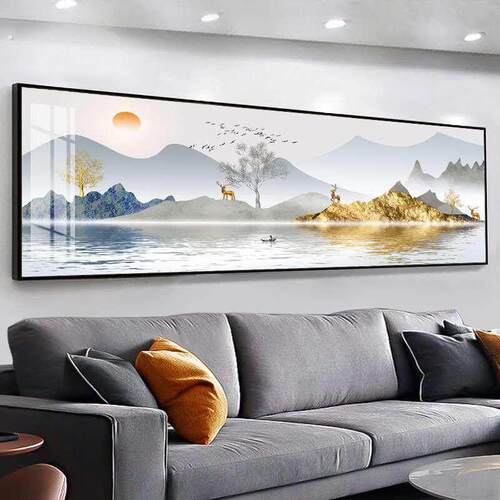客厅装饰画沙发背景墙画壁画新中式挂画晶瓷办公室挂画墙壁山水画