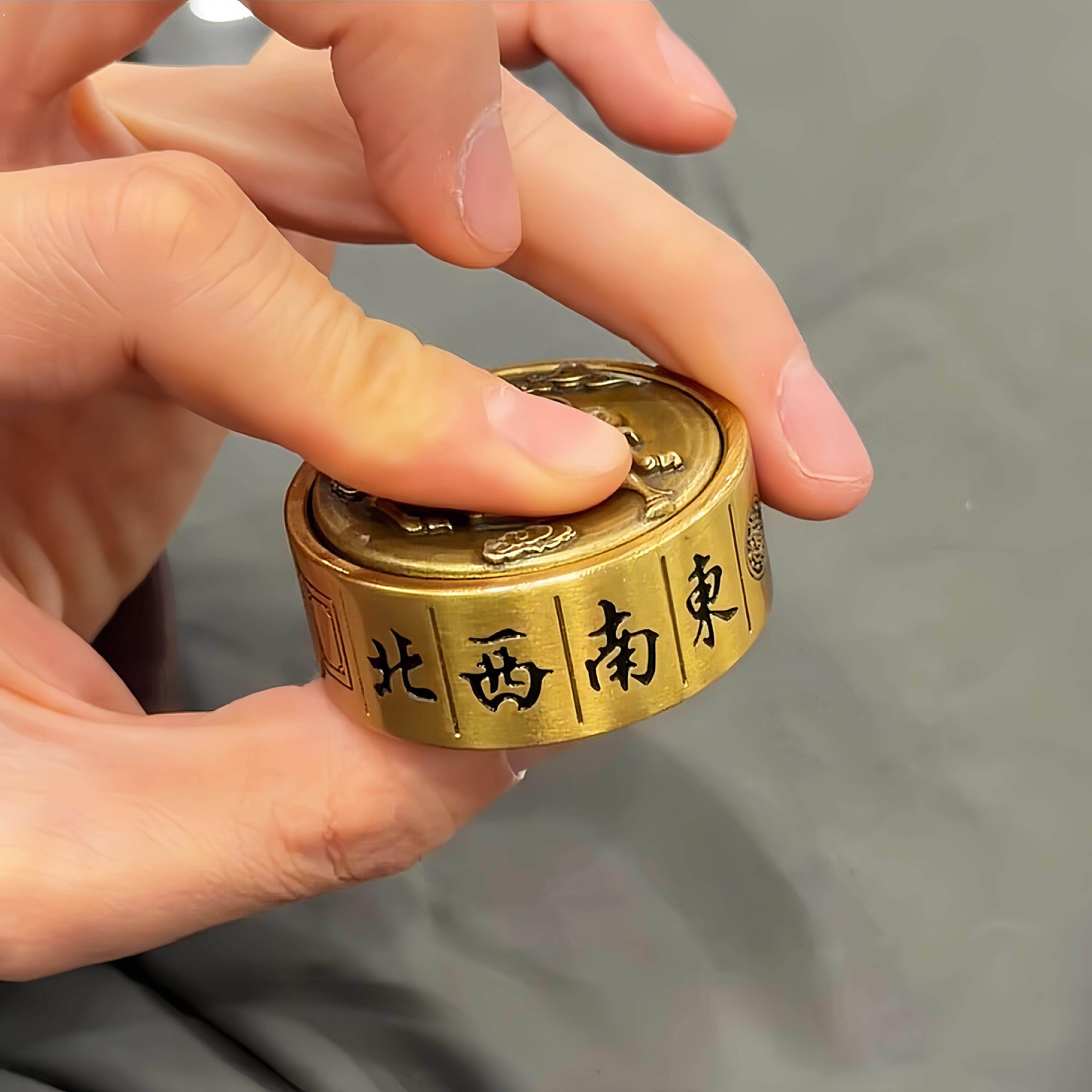 马上胡麻将转运吉祥物解压转转指尖陀螺手把件把把胡黄铜实心摆件