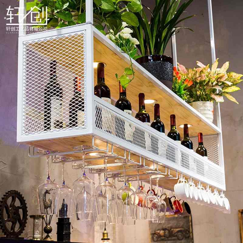 铁艺酒架吧台吊架倒挂式置物架酒吧吊挂收纳架悬挂酒杯架装饰酒柜