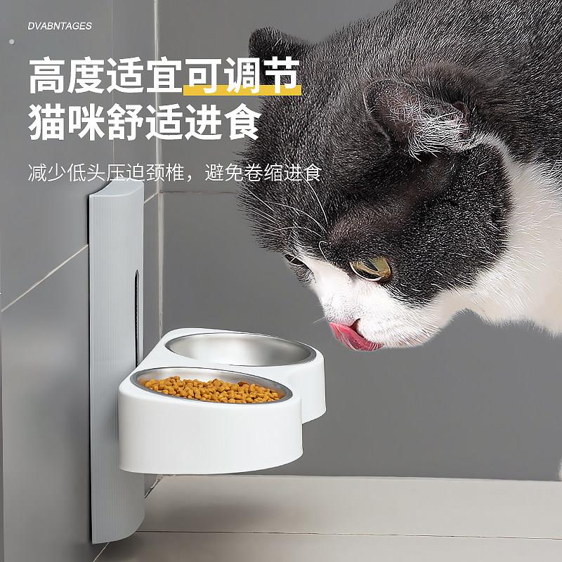 可升降悬挂壁挂式猫食碗狗食碗猫咪饭碗不锈钢可调节猫碗