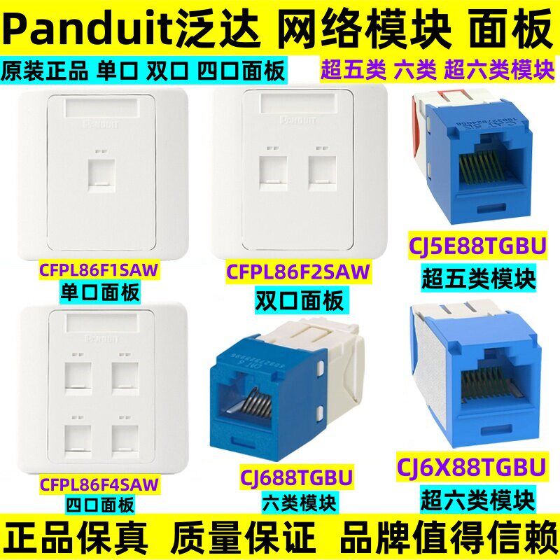 PANDUIT泛达单双四口网络面板CFPL86F2SAW F1SAW超六类模块CJ688