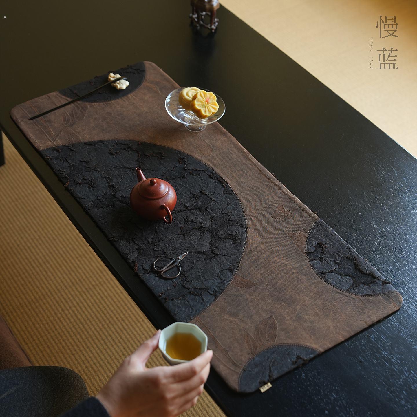 慢蓝香云纱茶席双拼双面中式布艺茶垫茶室家用国风茶艺桌垫布