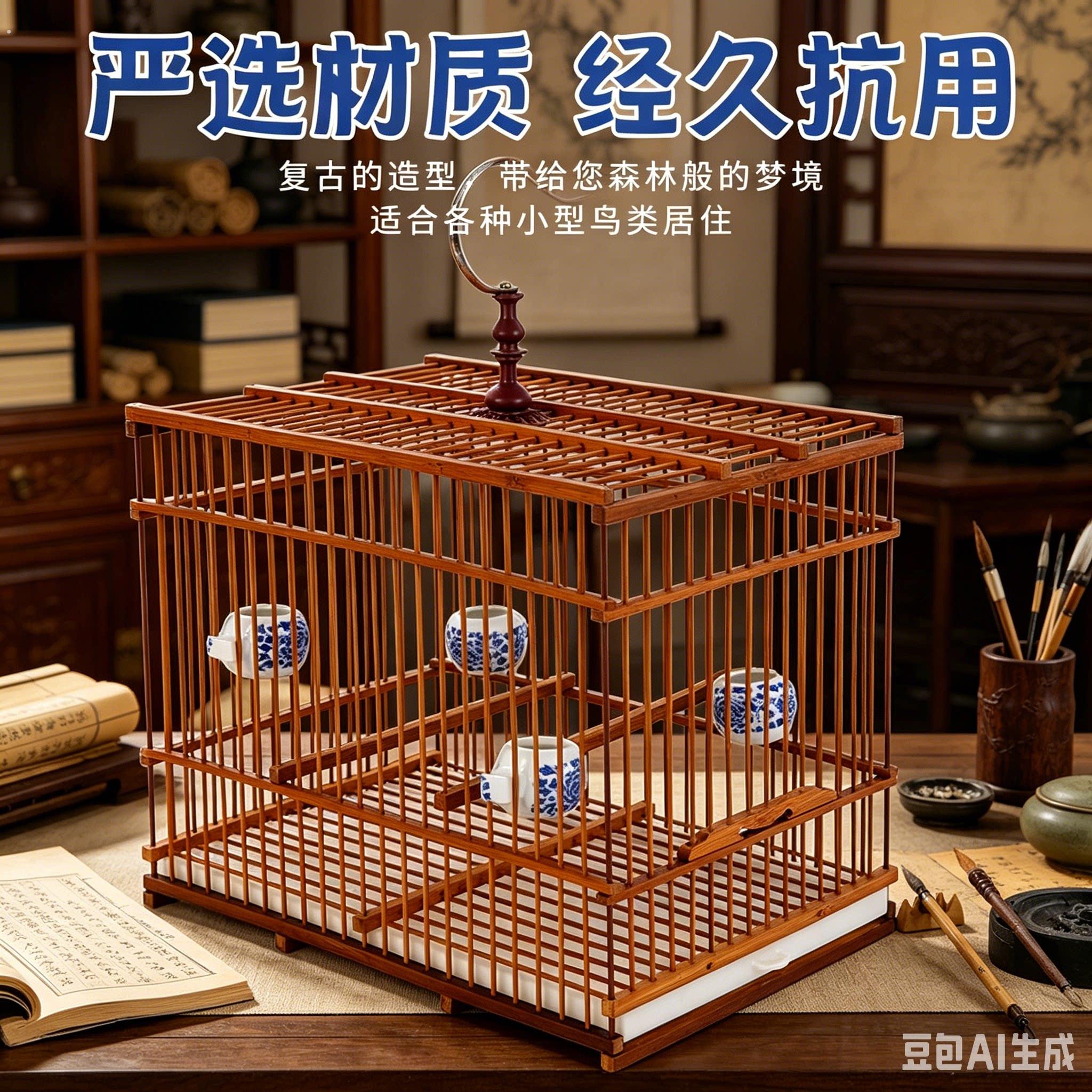 通用经久抗用复古竹制鸟笼小型鸟类专用笼子大容量便携式养鸟笼
