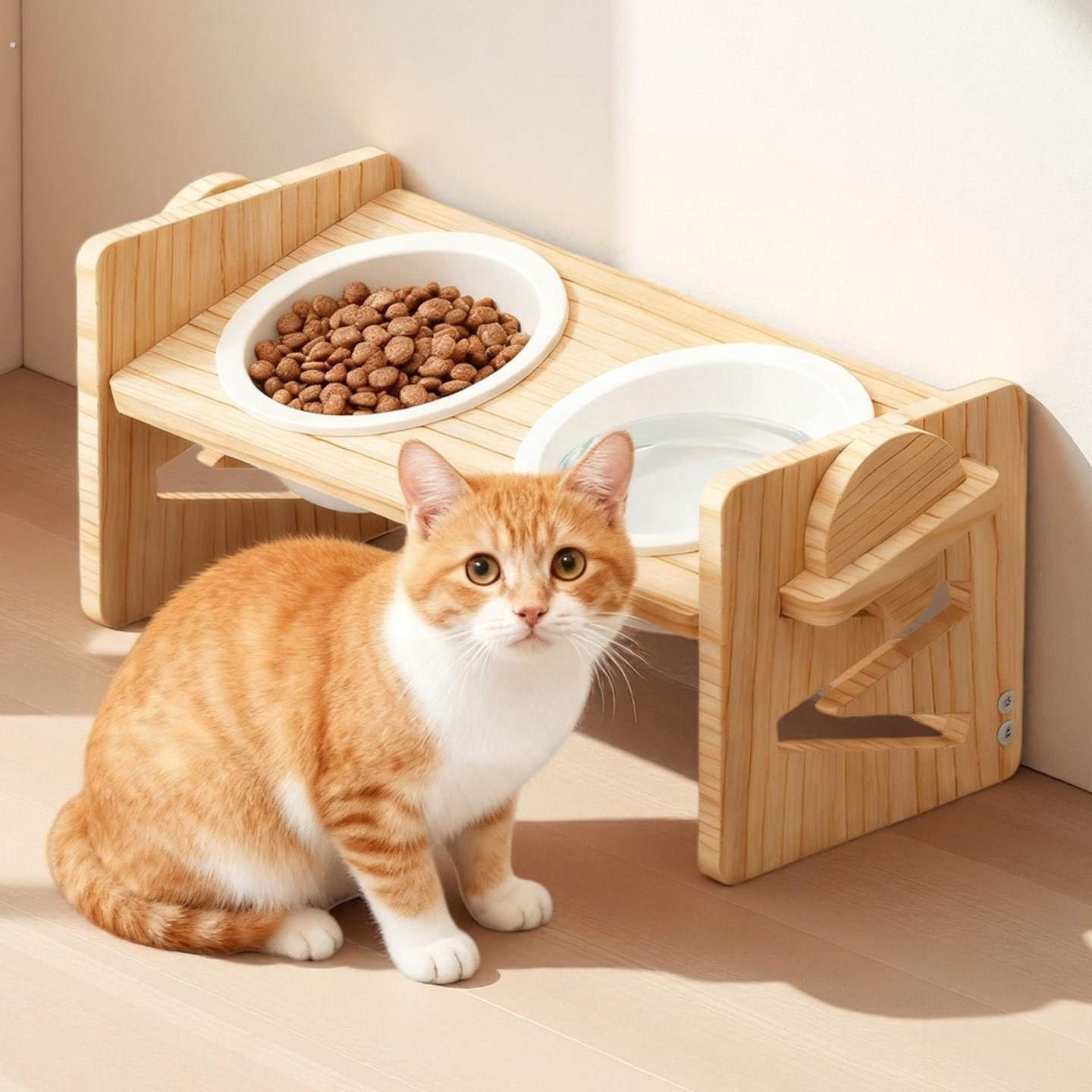 可调节猫碗架双宠物陶瓷碗食盆猫咪饭碗狗狗斜口保护颈椎高脚喝水