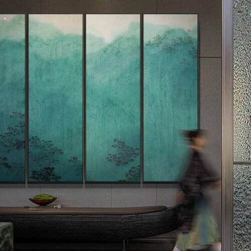 新中式背景画高档酒店别墅会所前台大气装饰画现代简约客厅墙壁画