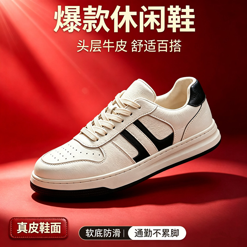 纯头层牛皮板鞋男鞋全真皮小白潮鞋软底厚底平底休闲2026新款百搭