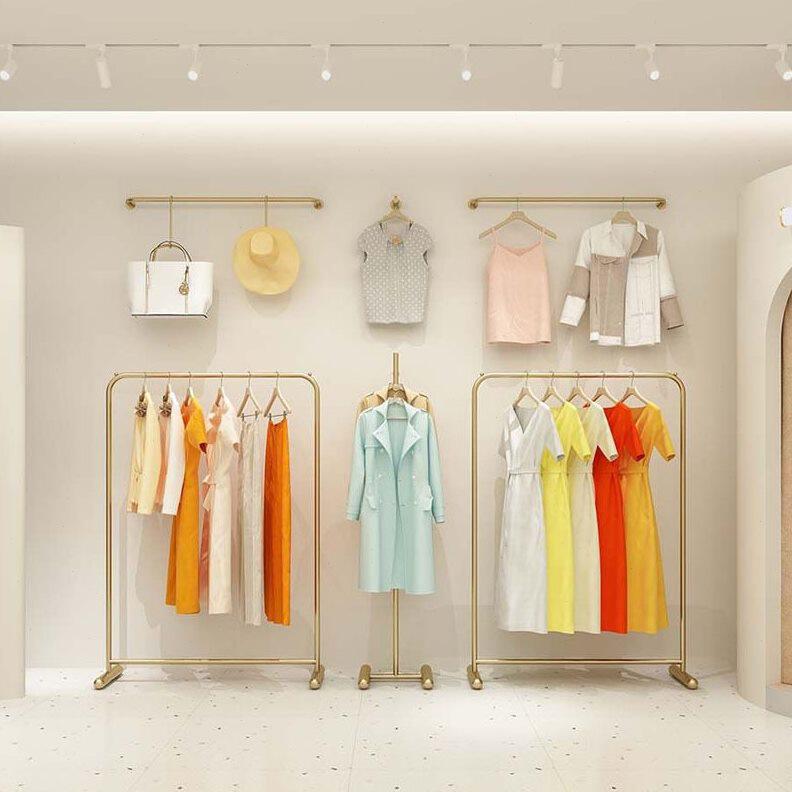 甄选服装店展示架落地侧挂组合女装店陈列货架层架金色童装店衣服