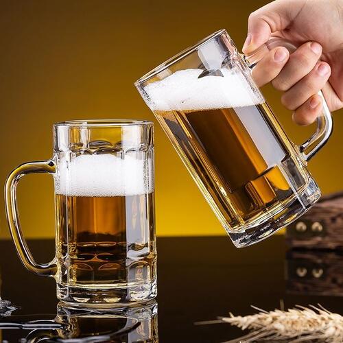 甄选啤酒杯 带把整箱48只扎玻璃茶烧烤店饭店大排档专用英雄跨境