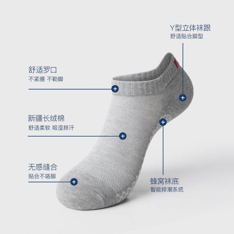 甄选AUN船袜款浅口抗菌防臭棉袜秋冬款网眼透气吸汗抗起球休闲袜