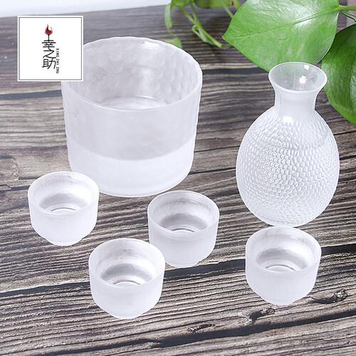 甄选日式金边清酒杯子酒壶套装 透明玻璃温酒壶锤纹清酒壶具套装