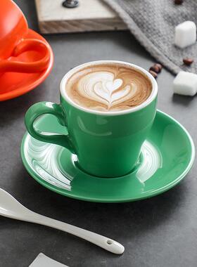 甄选价陶瓷咖啡杯套装杯碟拿铁杯卡布杯180ml彩色色釉拉花杯加厚