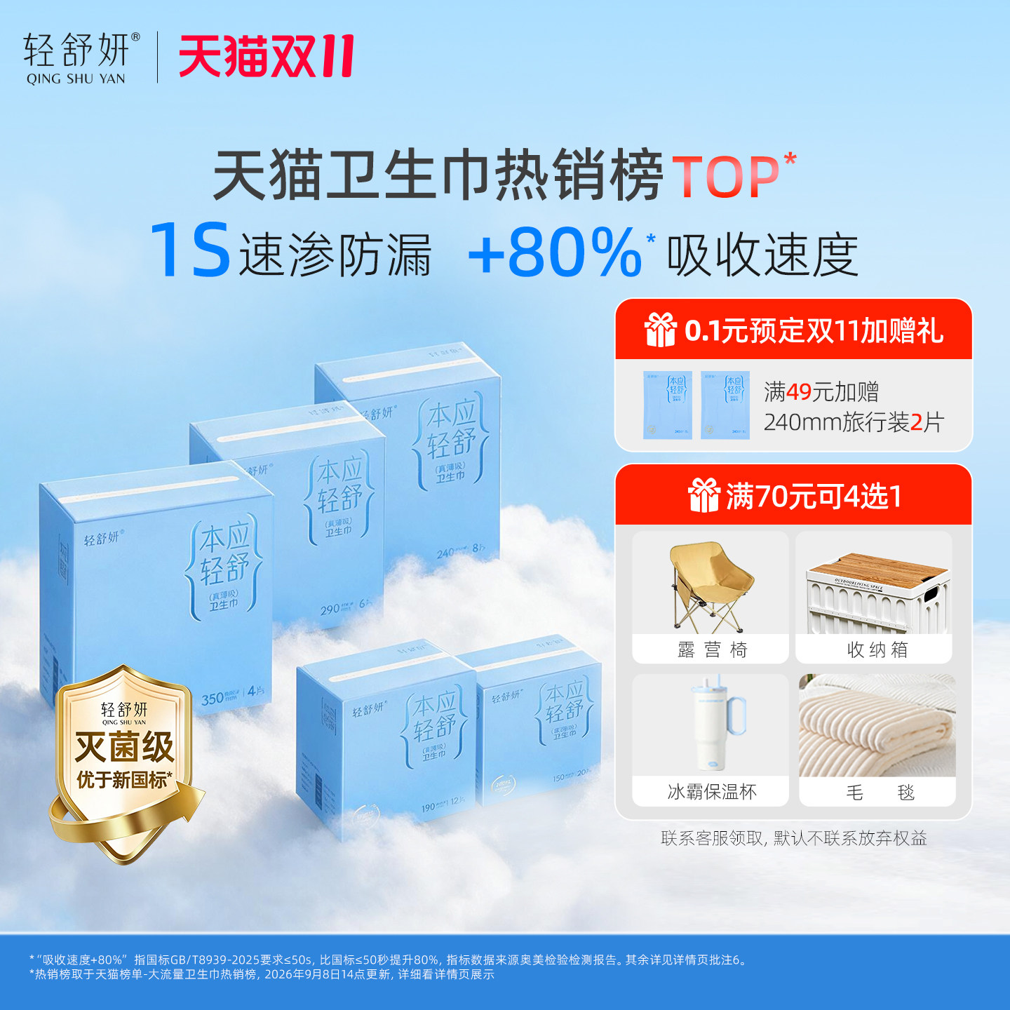【任选3组83元 送收纳箱】轻舒妍超薄卫生巾防漏姨妈巾日用卫生巾