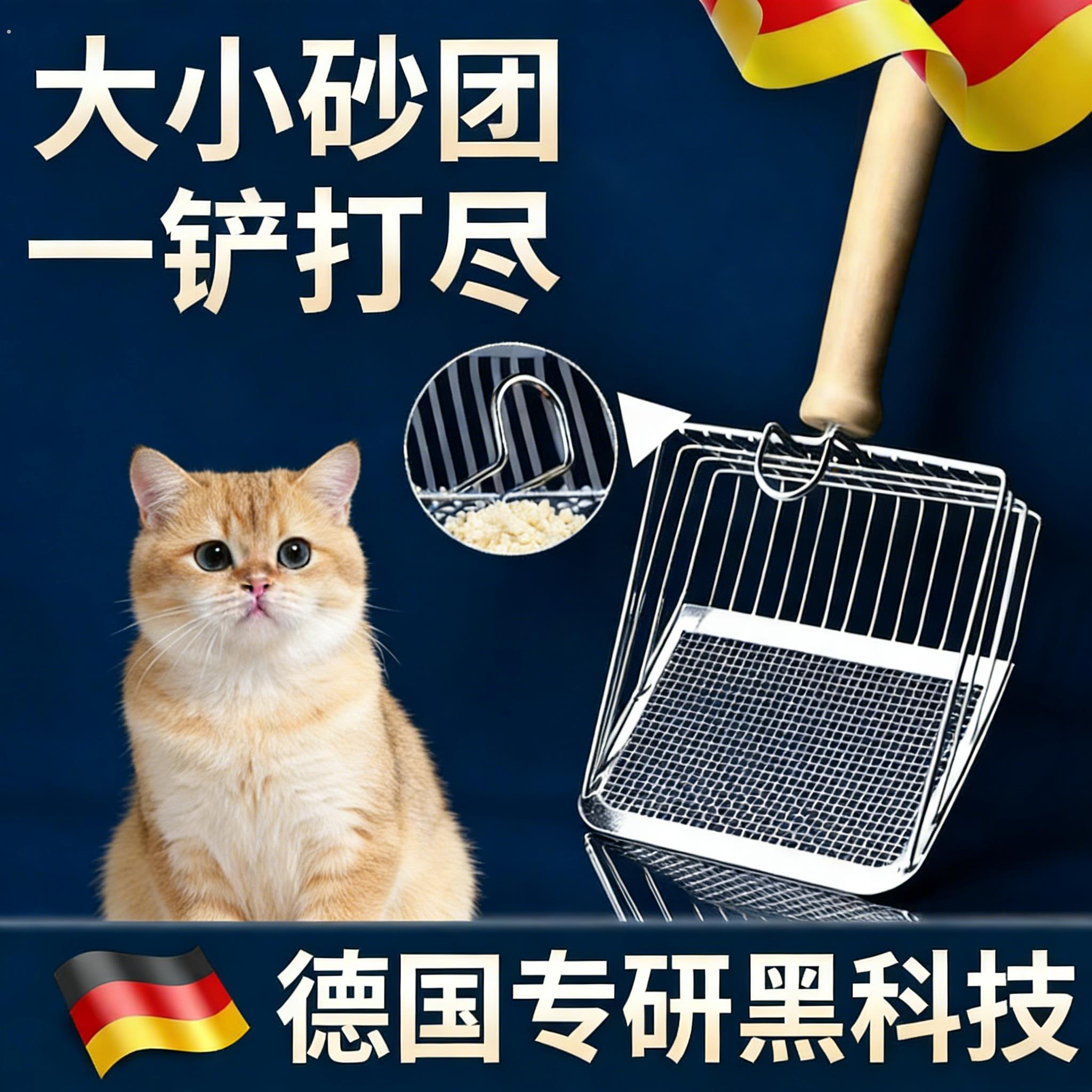 【德国专研】不锈钢猫砂铲细网密孔大小砂团一铲尽不沾砂宠物清洁