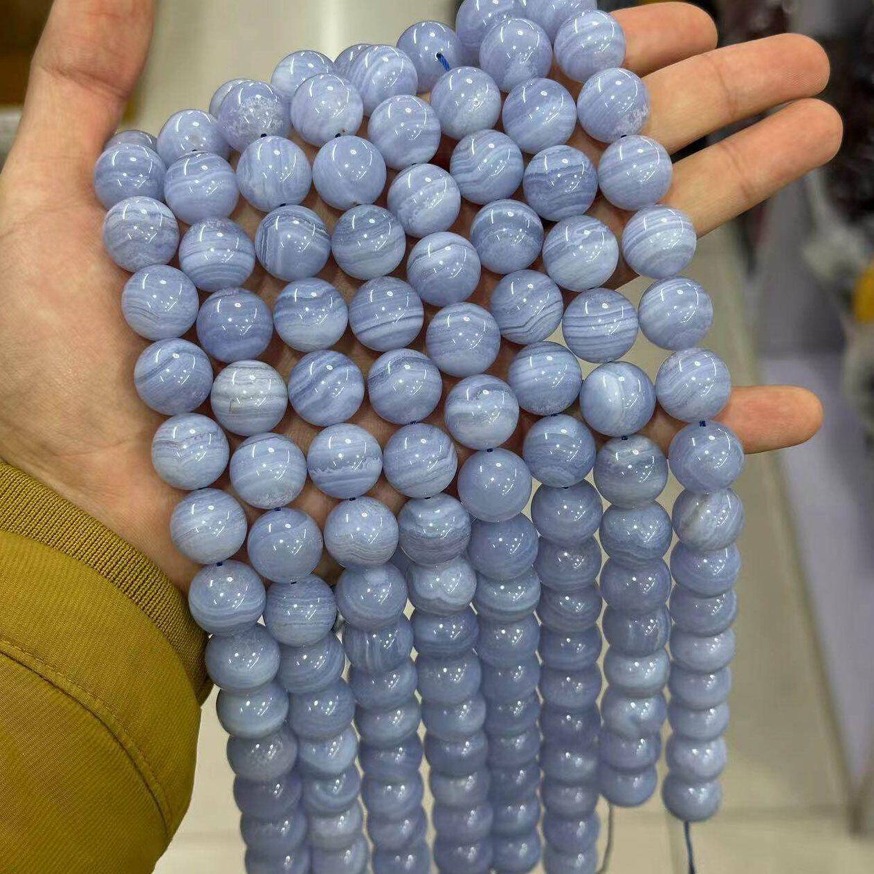 甄选天然紫玛瑙圆珠蓝纹玛瑙散珠半成品珠子饰品配件 blue lace a