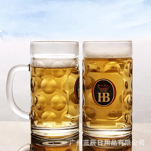 甄选波点德国啤酒杯1000ml个性超大玻璃扎啤杯酒吧赠品慕尼黑把杯