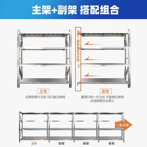 甄选304不锈钢商超货架模具横梁式五金展示层板重型货架3/4层饭店