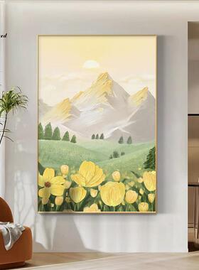 侘寂风入户玄关装饰画背有靠山走廊客厅挂画沙发背景墙日出落地画