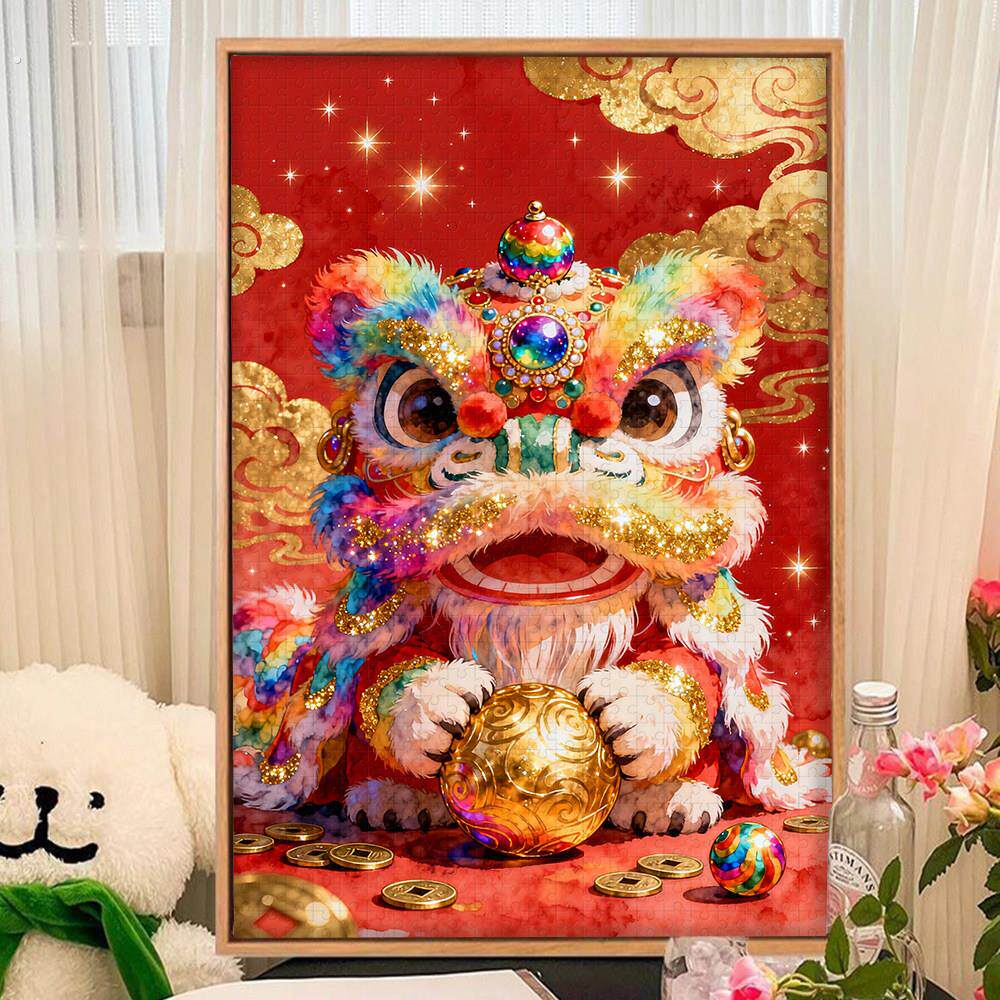 2026年新年醒狮拼图中国风1000片500片高难度平图装饰挂墙画解压