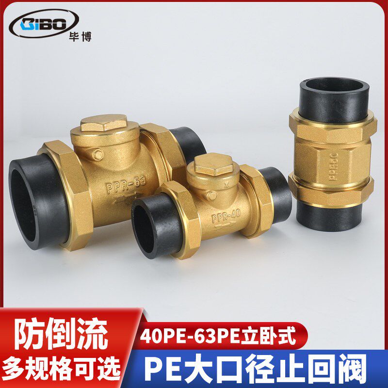 给水管止回阀40/50/63pe铜卧立式热熔双活接单向阀自来水管逆止阀