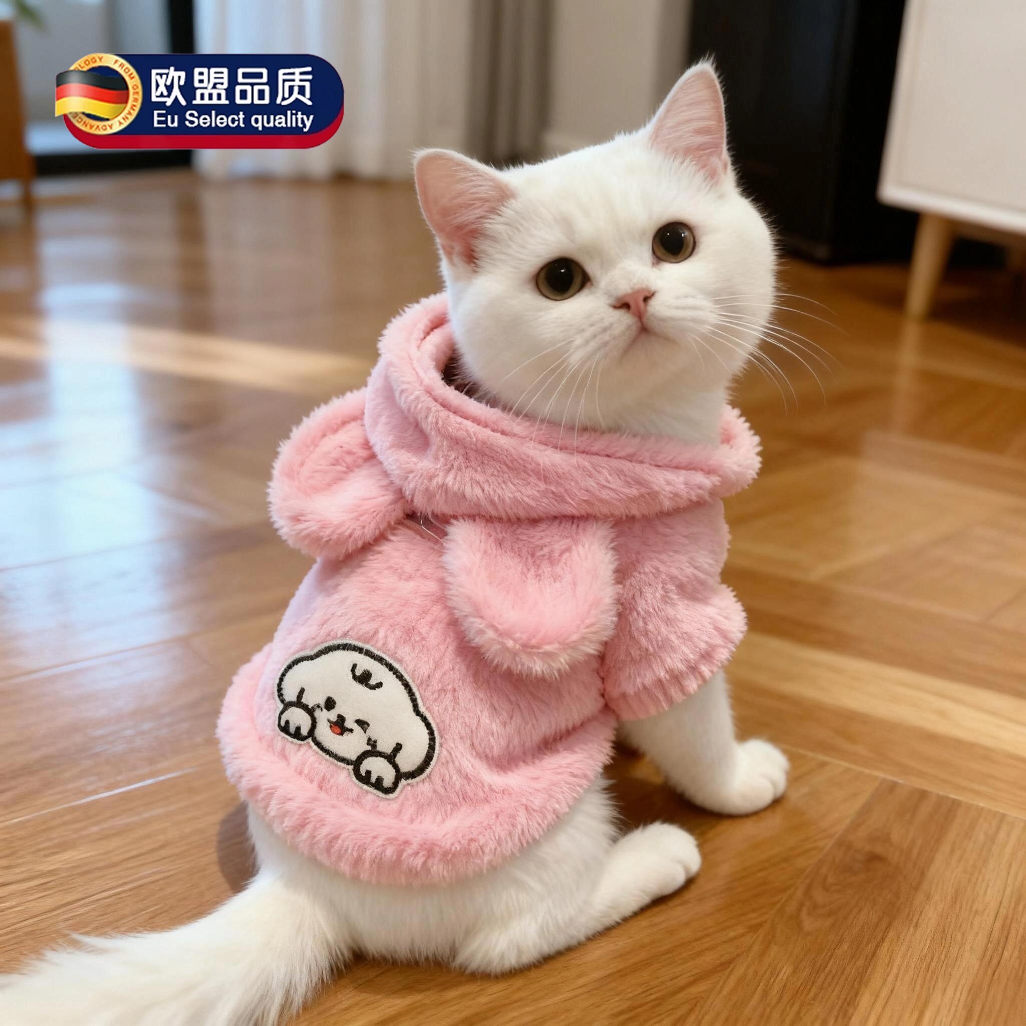 英国猫咪衣服秋冬款仿貂绒连帽马甲宠物衣服泰迪比熊无毛猫英短猫
