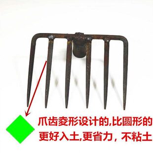 甄选手工锻打农用小耙子8齿6齿耙开垦松土翻地工具铁耙钉耙木柄大
