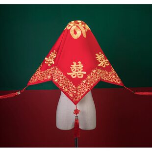 甄选中式婚礼盖头秀禾服红盖头抖音红纱盖头新娘头纱红色秀禾盖头