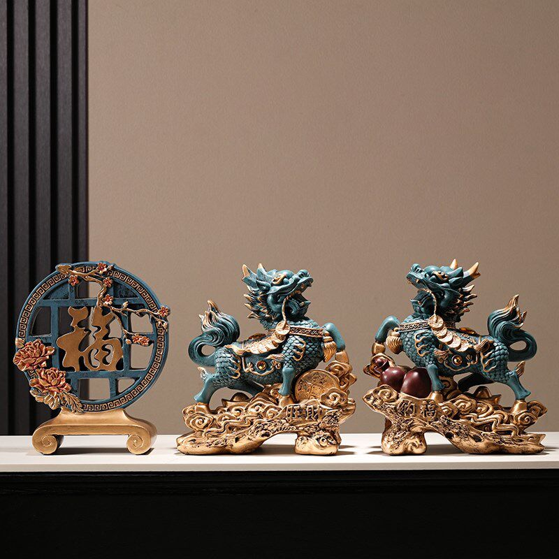 招财纳福麒麟摆件家用进门玄关柜旺宅镇宅驱邪八卦麒麟一对装饰品