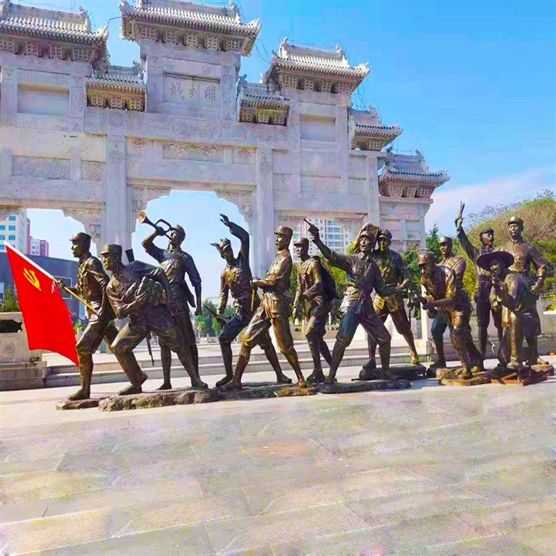 定制卡通小红军雕塑玻璃钢八路军雕像铸铜革命老区大型人物石摆件