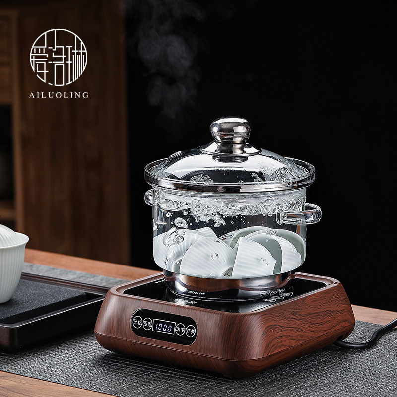 爱洛琳 玻璃消毒锅电陶炉套装 家用茶杯消毒器皿洗杯盆带盖茶洗
