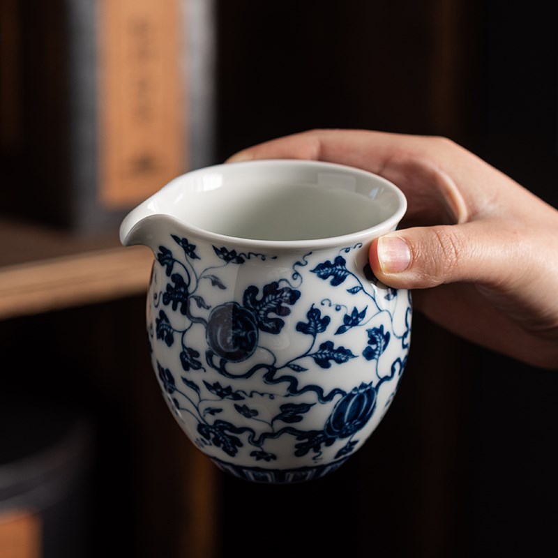 青花瓷茶滤全瓷过滤网景德镇茶隔陶瓷盖碗功夫茶具茶漏公道杯一体