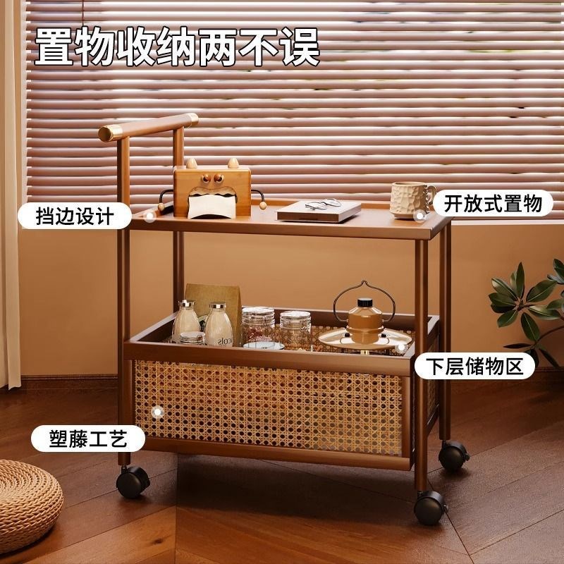 边几客厅移动茶几家用沙发边柜置物架楠竹中古小推车非实木床头桌