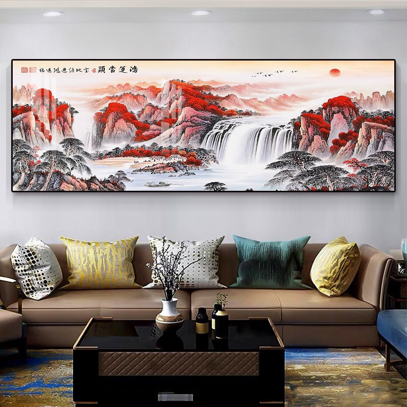 客厅装饰挂画沙发墙壁画办公室国画立体镶钻艺术晶瓷画铝合金框画