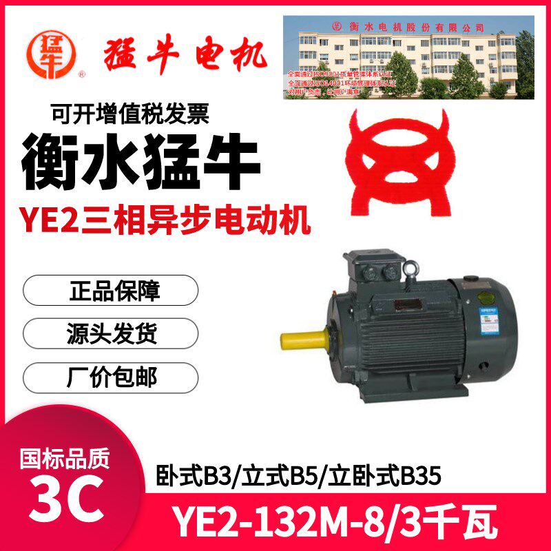 衡水猛牛八8级3kw千瓦水泵油泵发动机发电机机床铣床用异步电动机