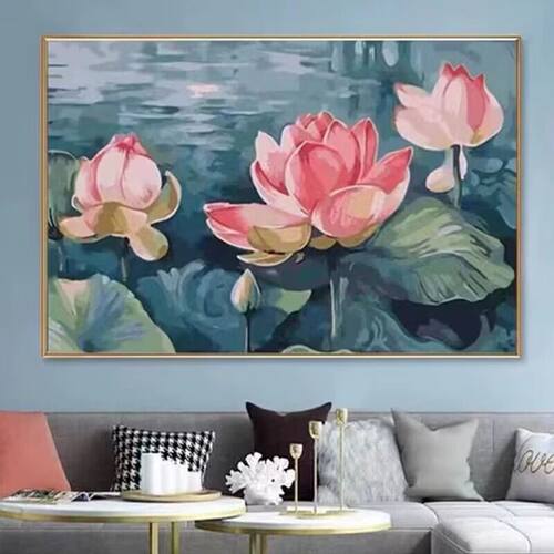 出水芙蓉十字绣2025新款线绣客厅小幅卧室荷花小件自己绣手工餐厅