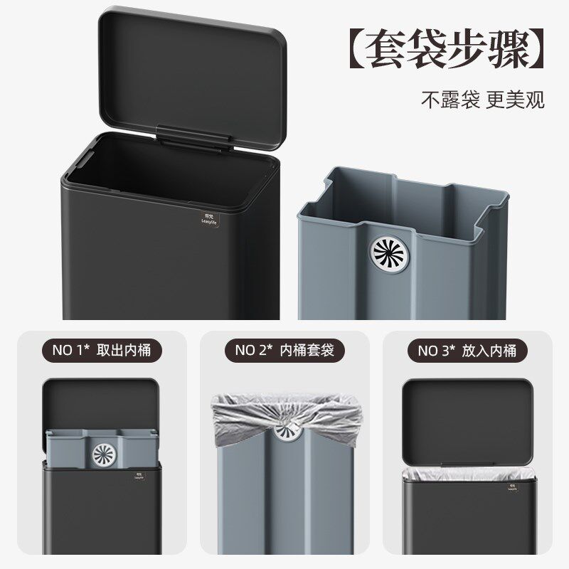 厨房脚踩式垃圾桶家用客厅卧室卫生间脚踏式带盖不锈钢大容量高档